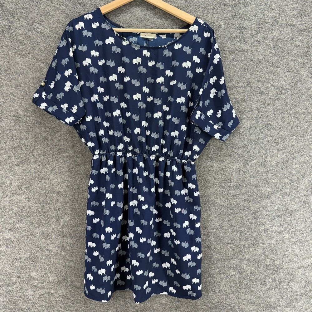 Everly Dress Women M Medium Blue Elephant Print Sheath Short Short Sleeve Lined